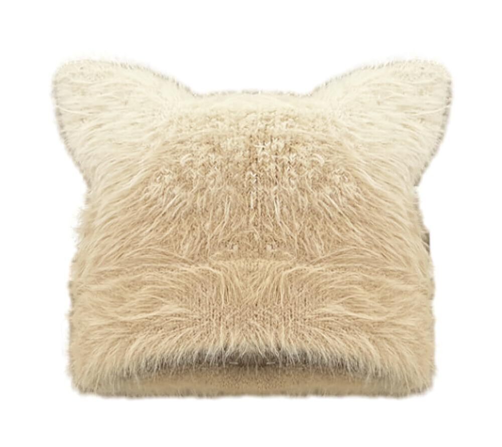 4192 Y2K Cat Ear Beanie Hats Fuzzy Winter Cute Knitted Cat Beanie Kawaii